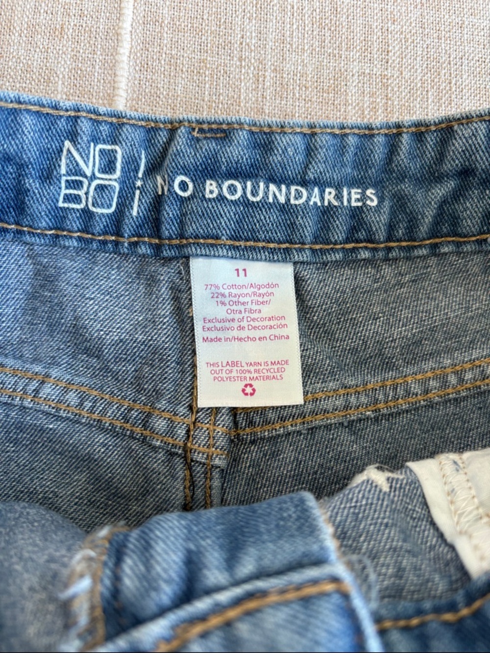 No Boundaries Blue Denim Shorts with Red, White & Blue Star Embroidery - Picture 3 of 9